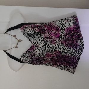 Catalina fuchia/black halter tankini bathing suit top. Size M 34-36 B/C cup.